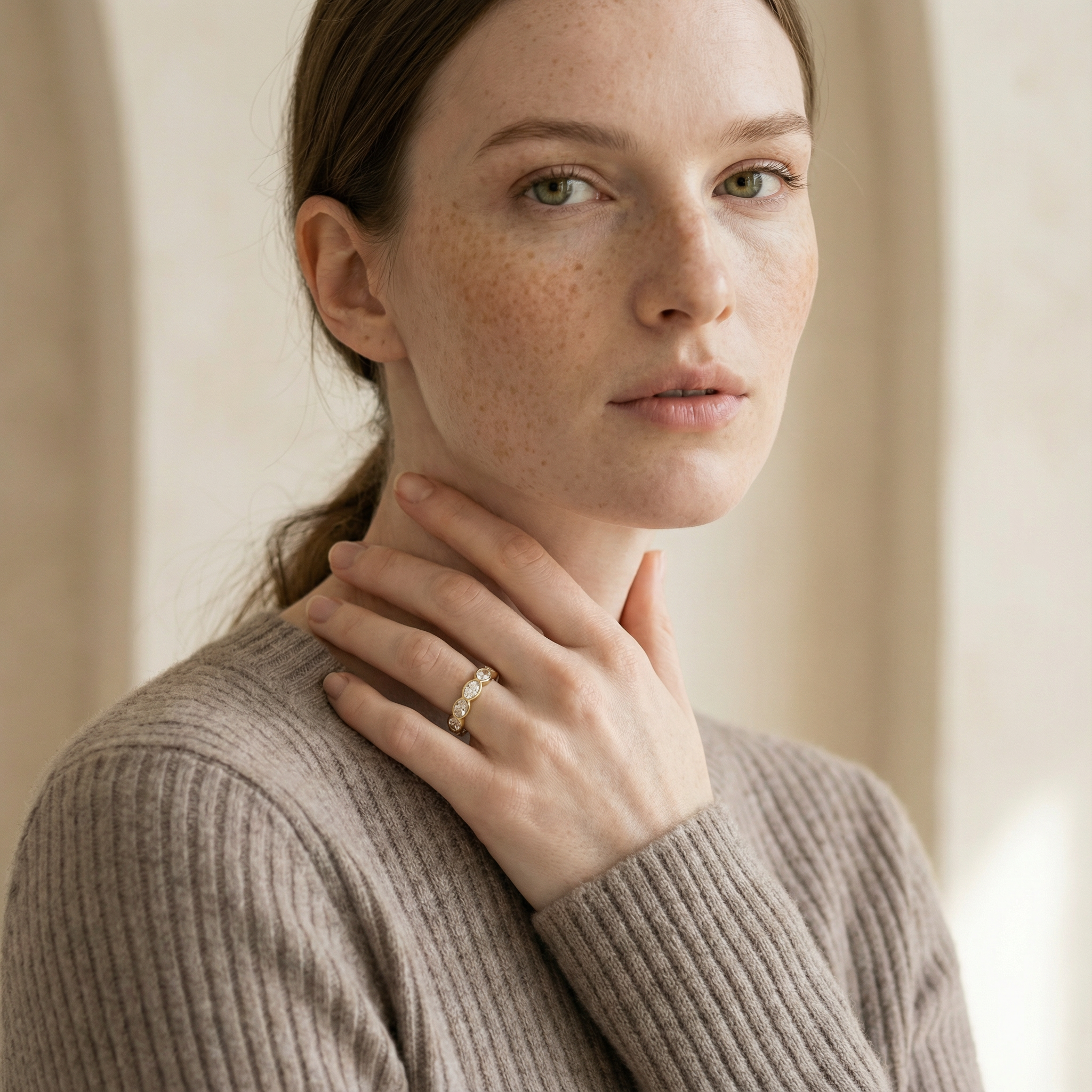 "Odessa" Oval cut Lab Grown Diamond Bezel set 14k Gold Eternity Band