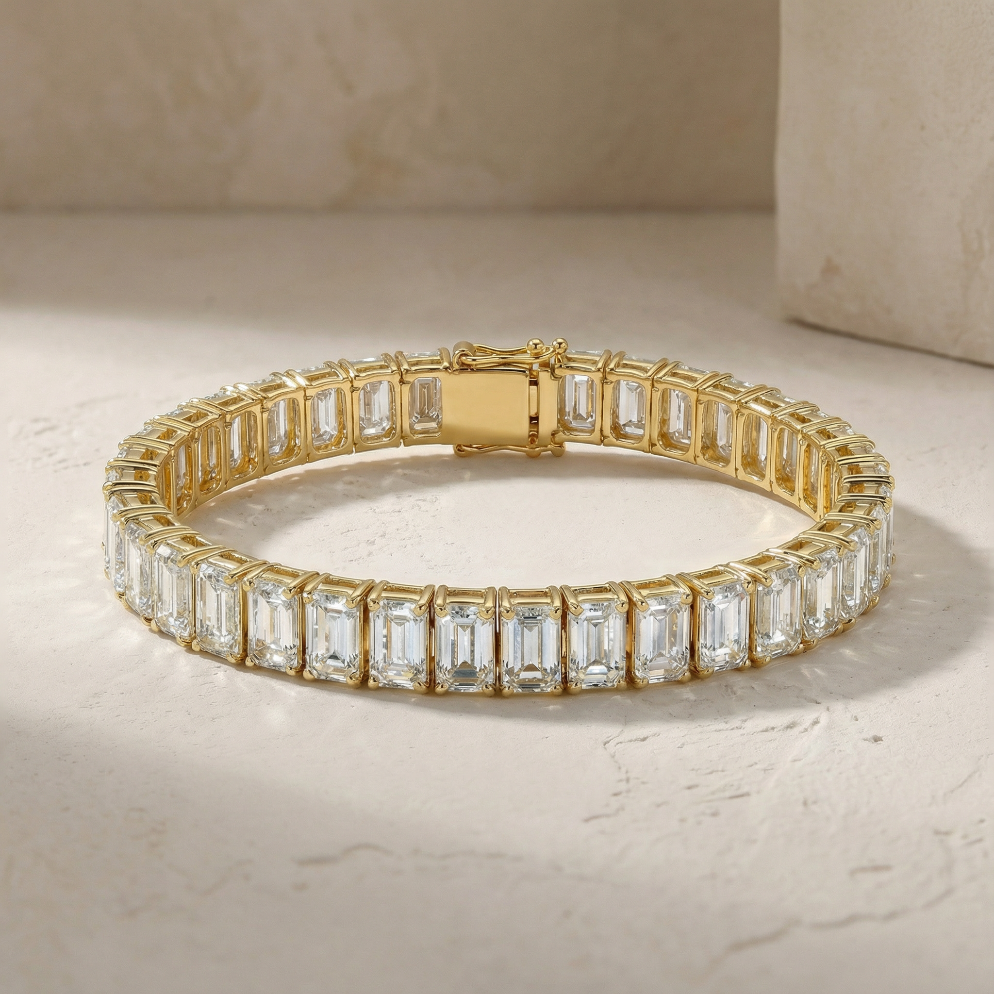 "Renja" Emerald cut Lab Grown Diamond Prong set 14k Gold Tennis Bracelet
