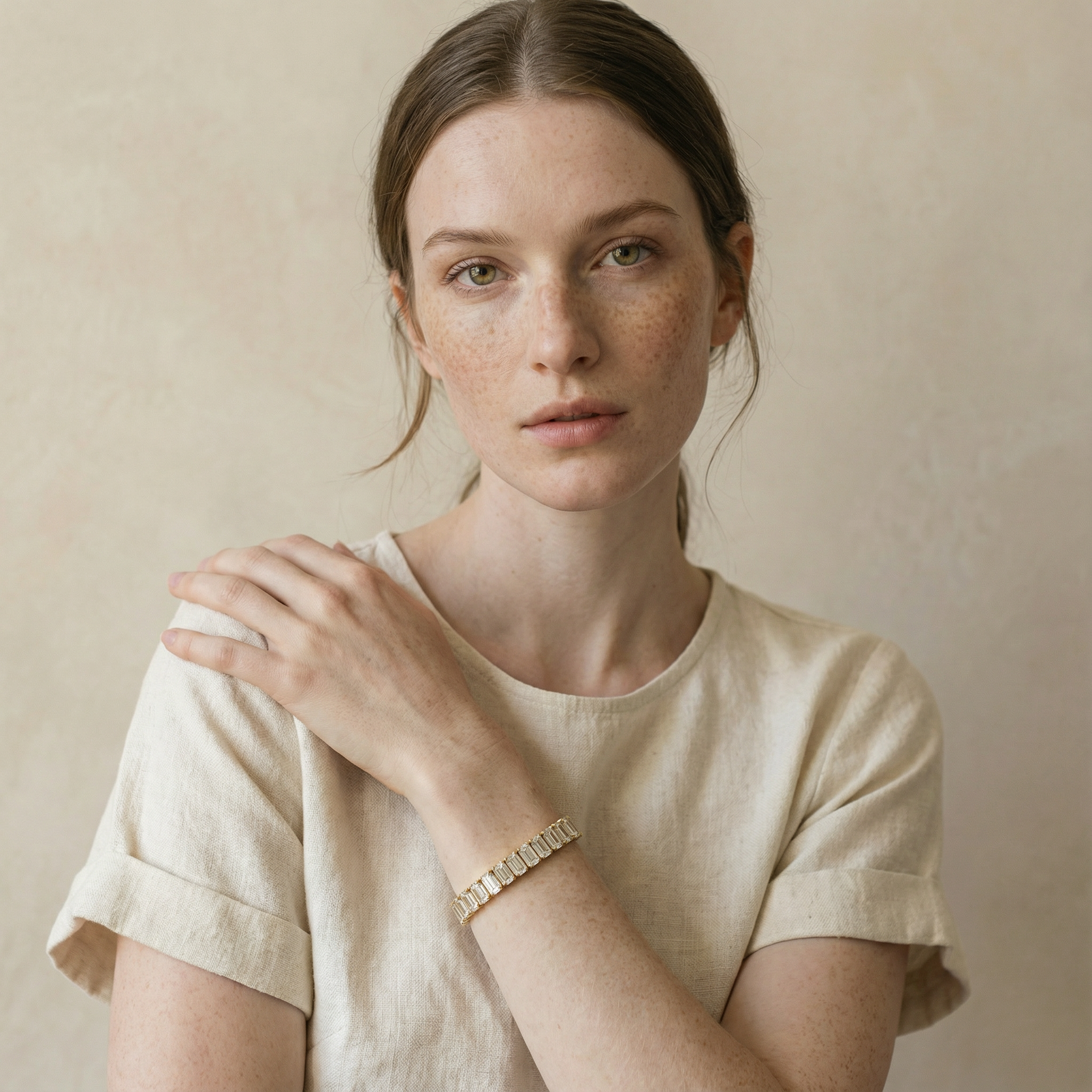 "Renja" Emerald cut Lab Grown Diamond Prong set 14k Gold Tennis Bracelet