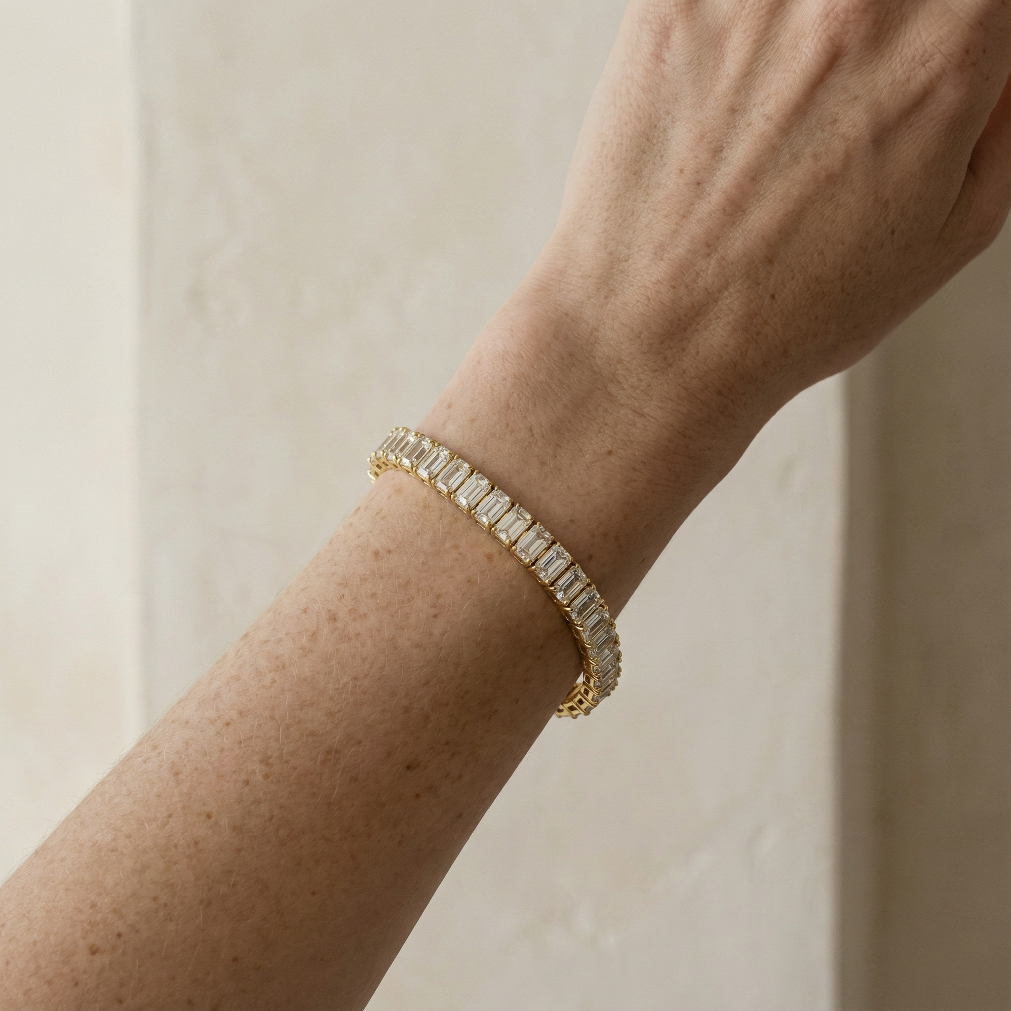 "Renja" Emerald cut Lab Grown Diamond Prong set 14k Gold Tennis Bracelet